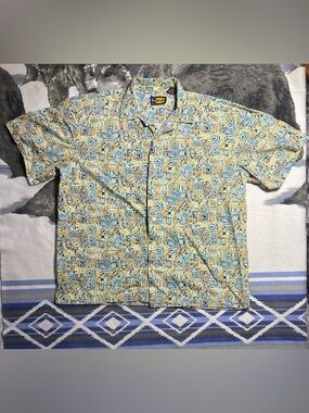 Men’s Vintage Blue Generation Hawaiian Button Up Short Sleeve Shirt Size XL